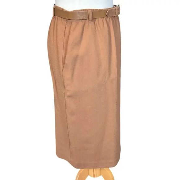 Vintage Alfred Dunner 100% Wool Tan Skirt Knee Length Size 12 W/Belt Work Wear - Picture 2 of 10